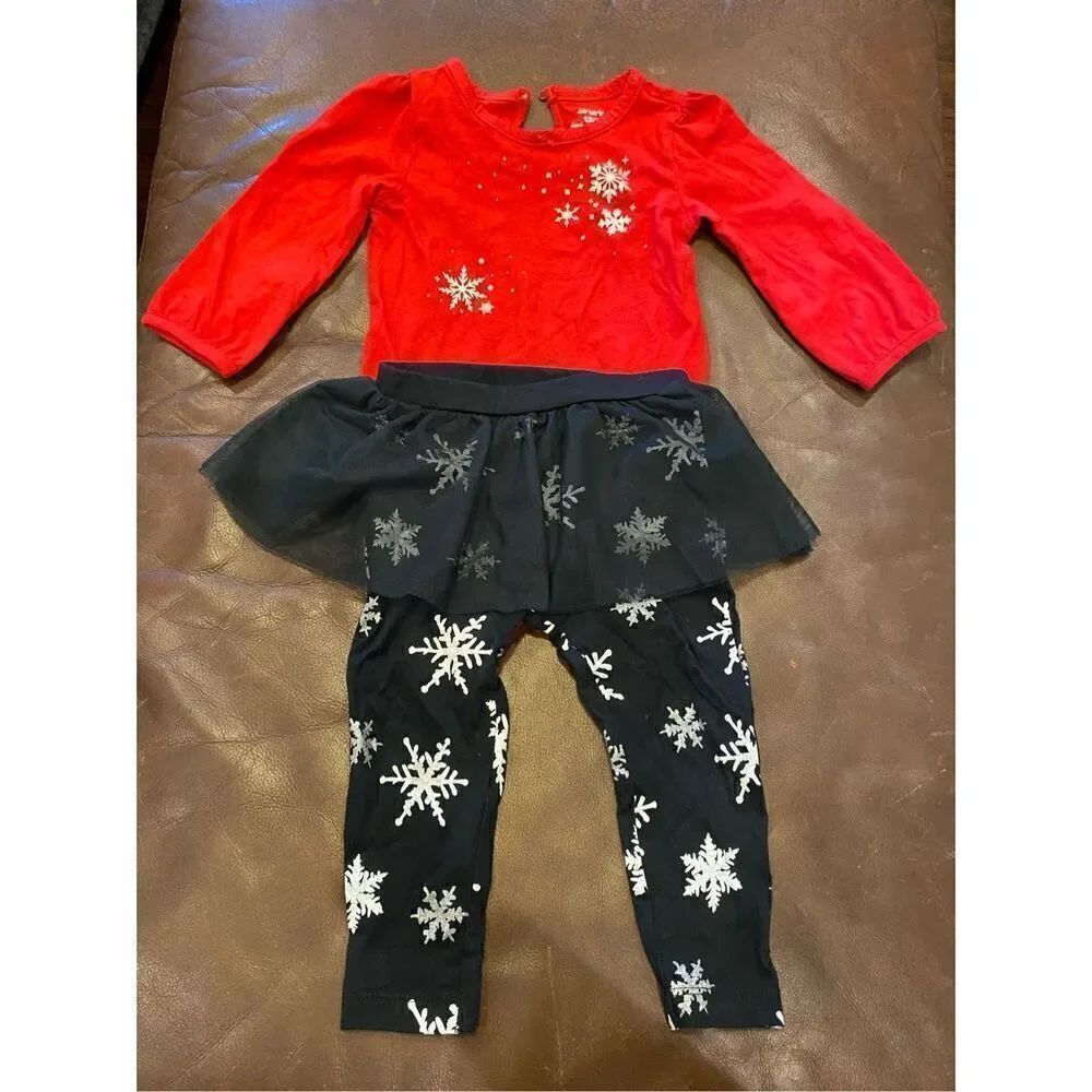 ✅Carter’s red and black snowflake outfit. Christmas winter festive size 12 month